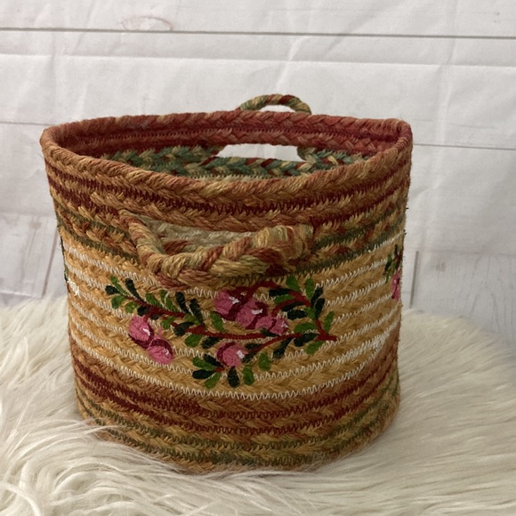 Jute Braided Cranberry Utility Basket Braided Handles - Picture 3 of 9